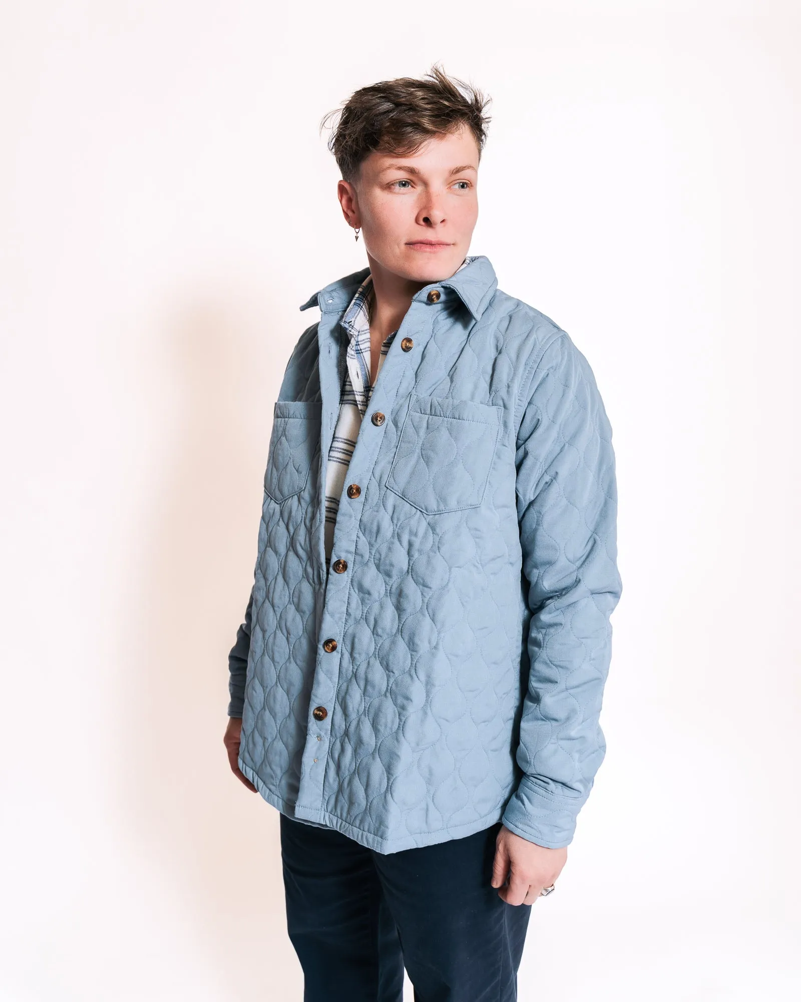 Dusty Blue Cotton Quilted Shacket
