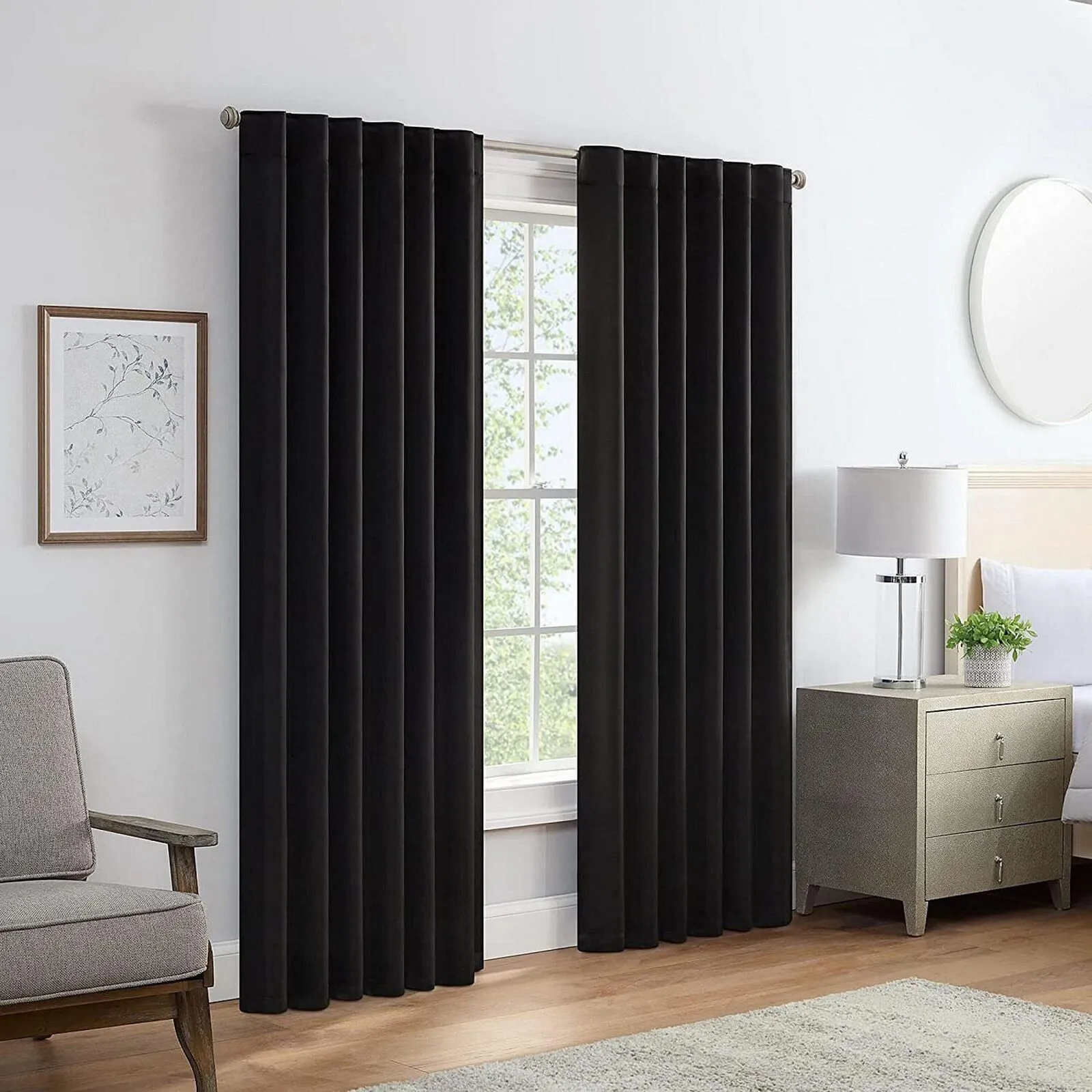 Eclipse Light-Filtering Rod Pocket Set of 2 Curtain Panel Black 52" x 108"