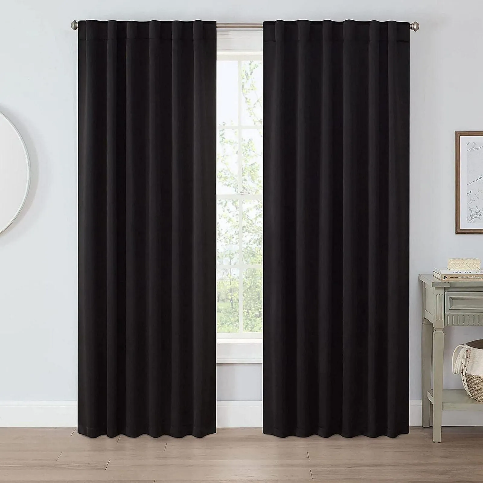 Eclipse Light-Filtering Rod Pocket Set of 2 Curtain Panel Black 52" x 108"
