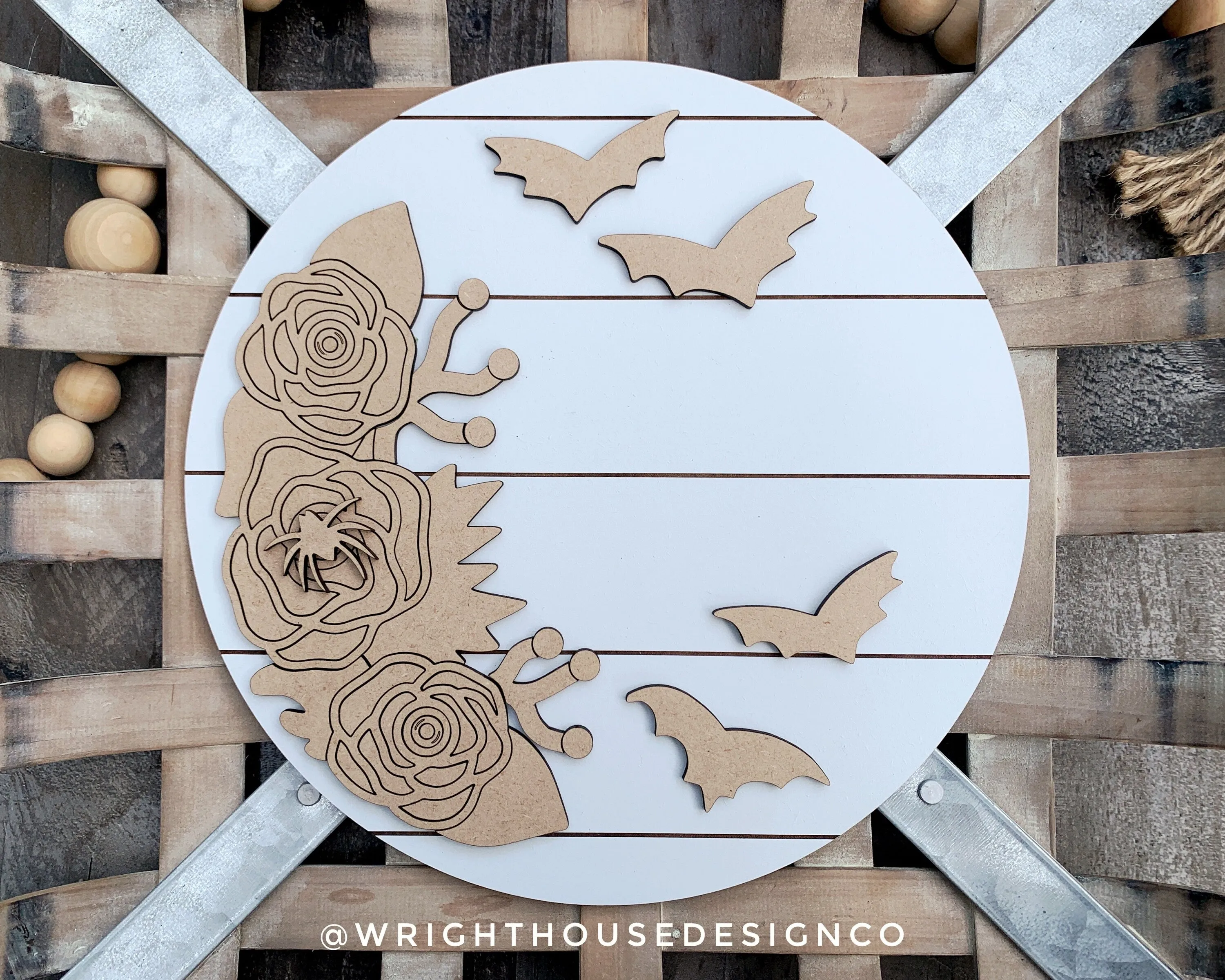Eerie Eyeball Roses Halloween Door Hanger Round - Seasonal Sign Making Floral and DIY Kits - Cut File For Glowforge Laser - Digital SVG File