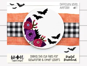 Eerie Eyeball Roses Halloween Door Hanger Round - Seasonal Sign Making Floral and DIY Kits - Cut File For Glowforge Laser - Digital SVG File
