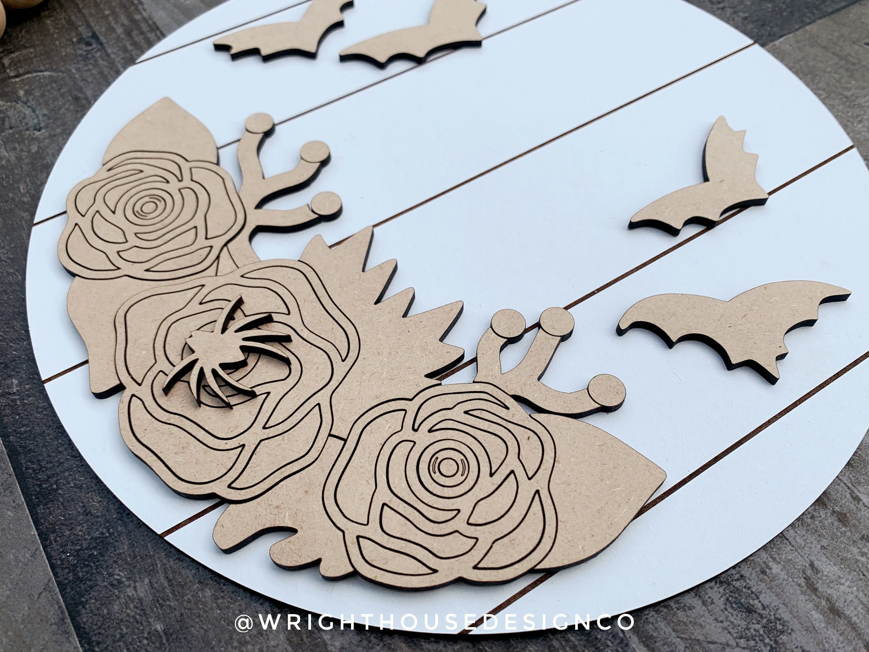 Eerie Eyeball Roses Halloween Door Hanger Round - Seasonal Sign Making Floral and DIY Kits - Cut File For Glowforge Laser - Digital SVG File