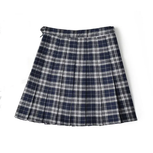 ELEXS Women Fashion Summer high waist pleated skirt Wind Cosplay plaid skirt kawaii Female Mini Skirts Short Under it 1119