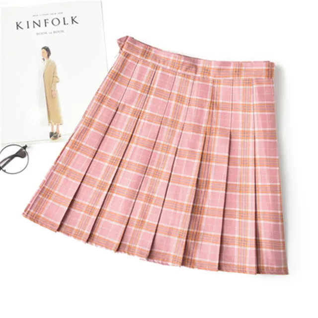 ELEXS Women Fashion Summer high waist pleated skirt Wind Cosplay plaid skirt kawaii Female Mini Skirts Short Under it 1119