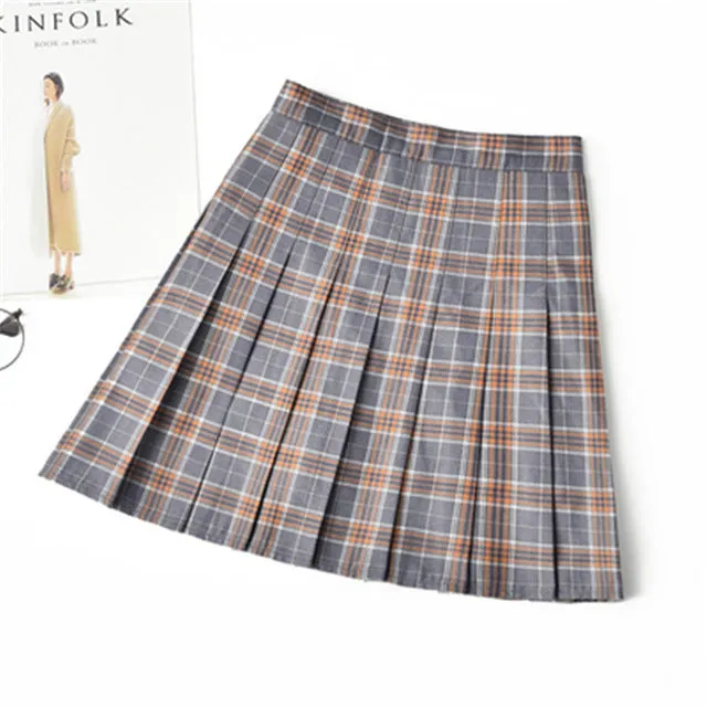 ELEXS Women Fashion Summer high waist pleated skirt Wind Cosplay plaid skirt kawaii Female Mini Skirts Short Under it 1119