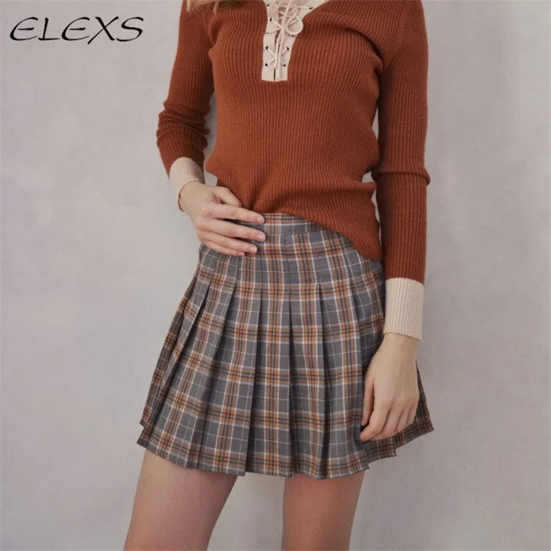 ELEXS Women Fashion Summer high waist pleated skirt Wind Cosplay plaid skirt kawaii Female Mini Skirts Short Under it 1119
