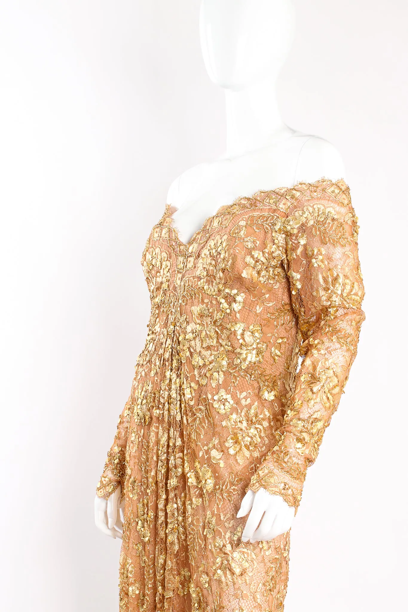 Embellished Metallic Lace Gown