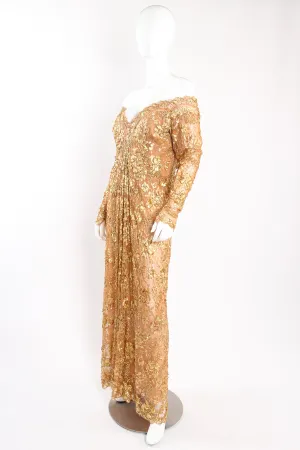 Embellished Metallic Lace Gown