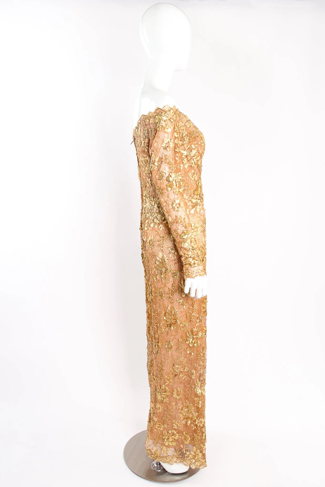Embellished Metallic Lace Gown