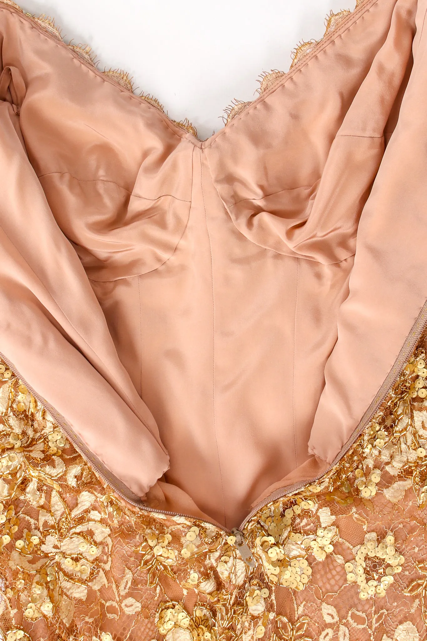Embellished Metallic Lace Gown