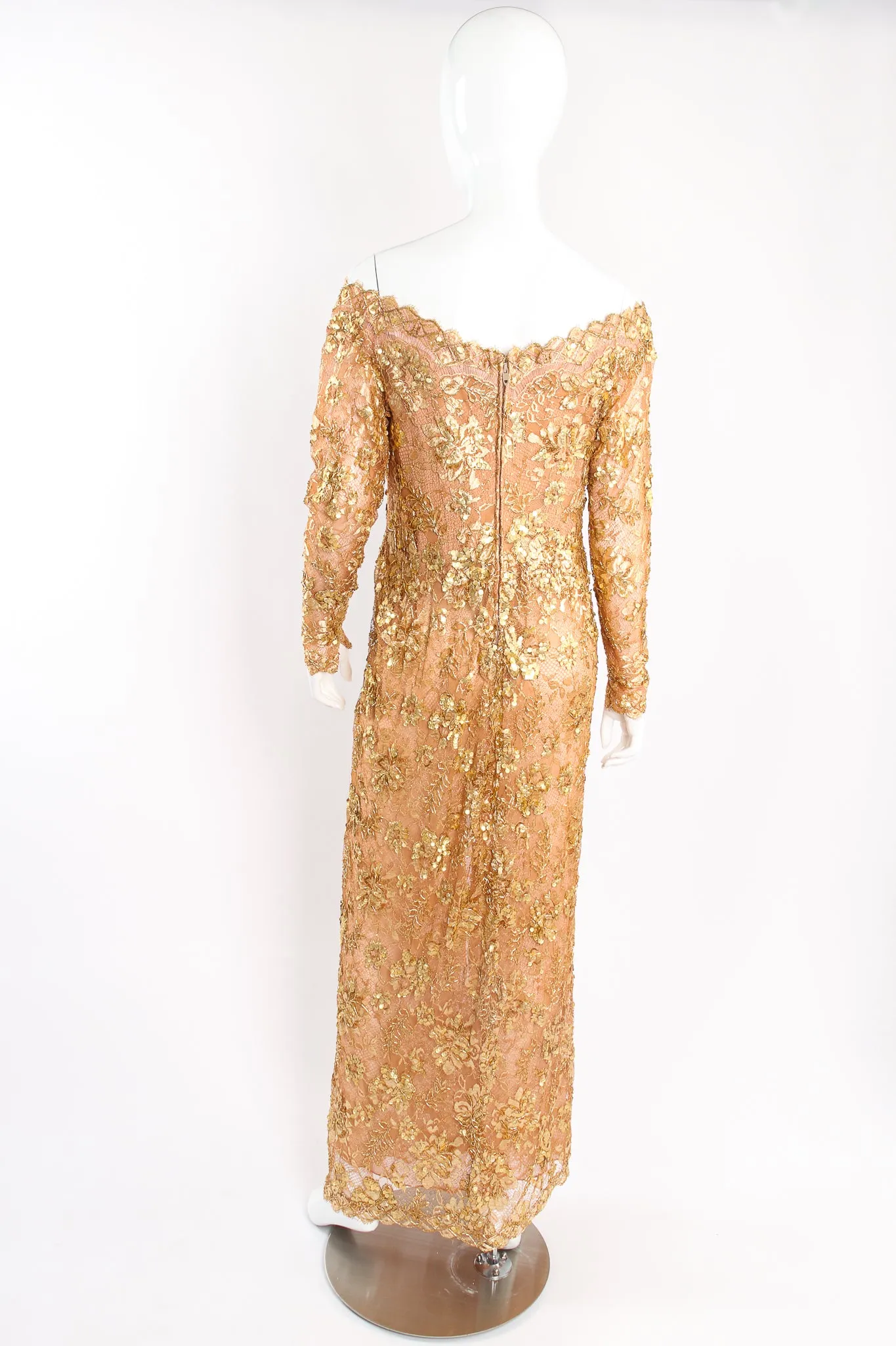 Embellished Metallic Lace Gown