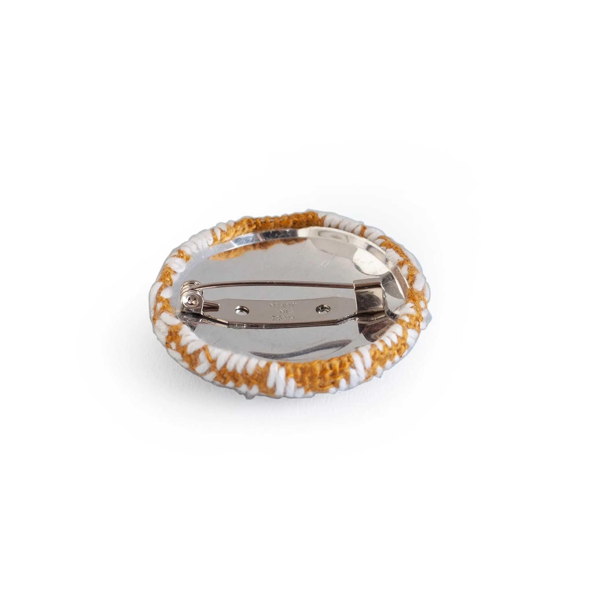 Embroidered White & Light Brown Brooch