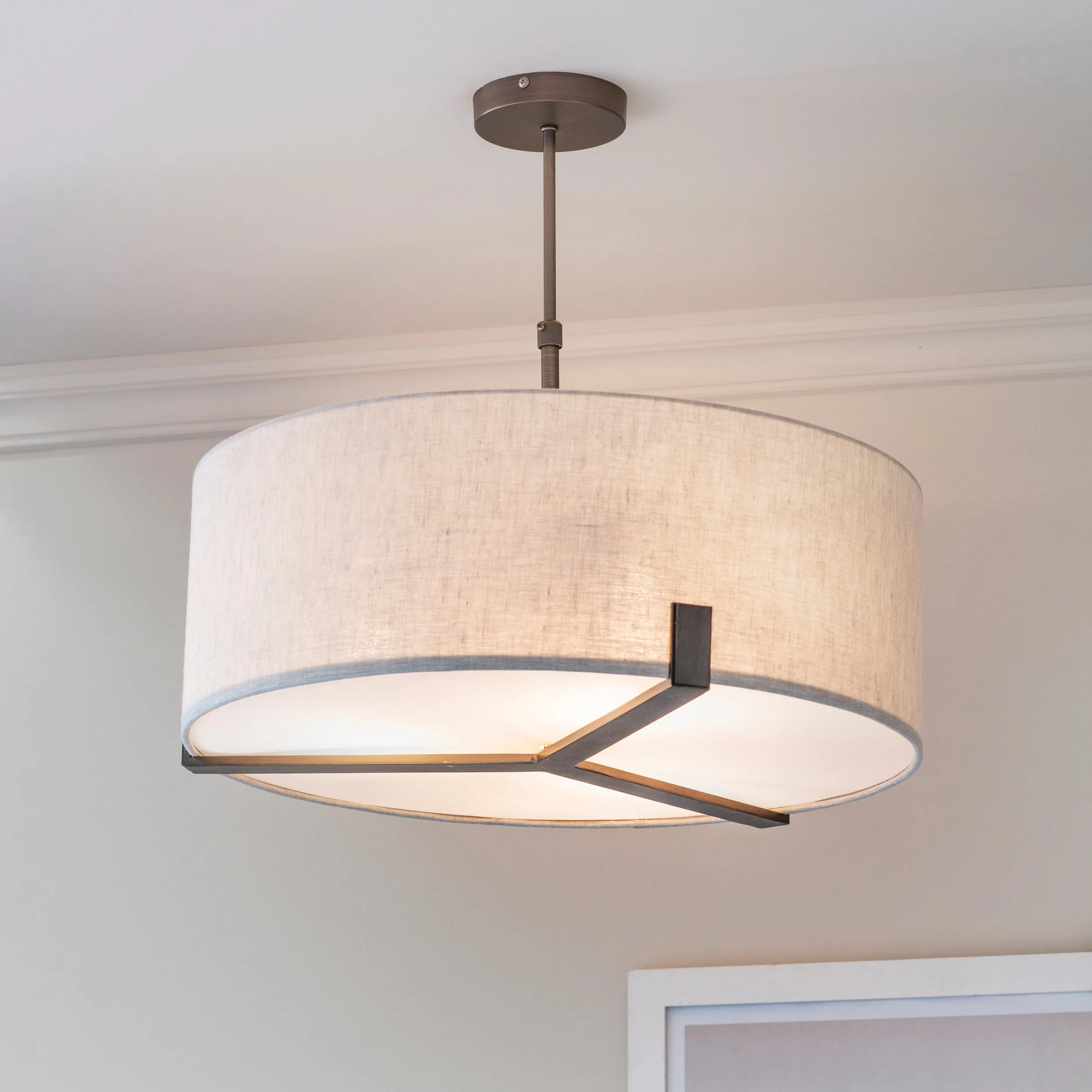 Endon 72635 Hayfield 3lt Pendant Brushed bronze finish & natural linen 3 x 40W E27 GLS (Required)
