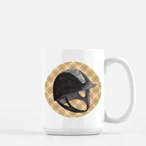 Equestrian Helmet and Yellow Plaid preppy 15 oz ceramic coffee mug | Horse   Whiskey collection