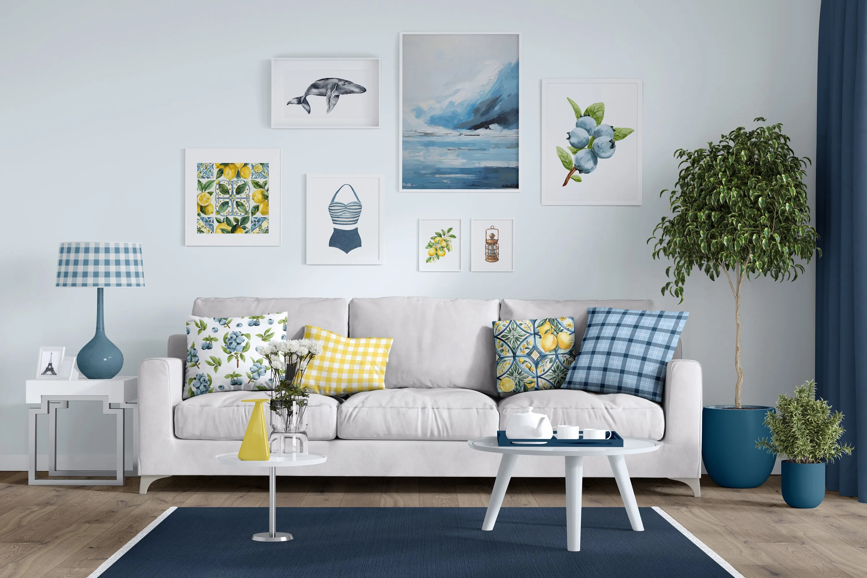Everyday Card - Charming Blueberry Branch Art on Blue Plaid, Ideal for Birthdays or Just Because! Nature-Inspired Gift | Preppy Coastal Collection