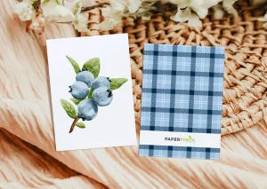 Everyday Card - Charming Blueberry Branch Art on Blue Plaid, Ideal for Birthdays or Just Because! Nature-Inspired Gift | Preppy Coastal Collection
