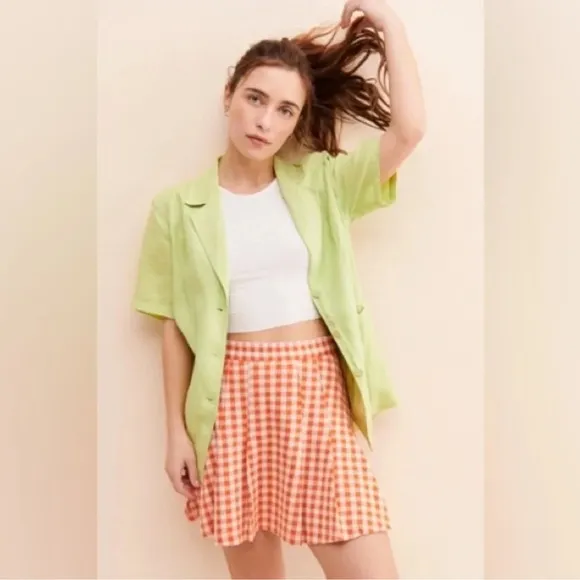 Free People Honey Plaid Pleated Gingham Skirt Size 8 NWOT