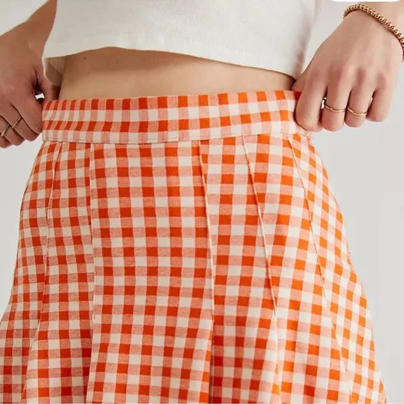 Free People Honey Plaid Pleated Gingham Skirt Size 8 NWOT