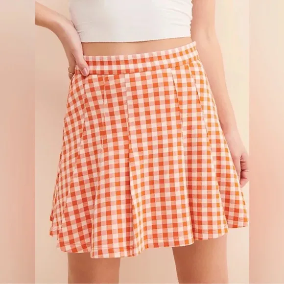 Free People Honey Plaid Pleated Gingham Skirt Size 8 NWOT