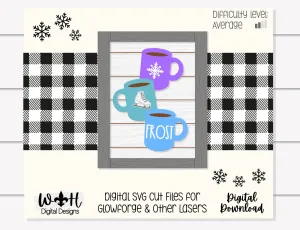 Frost Stacked Coffee Mugs Farmhouse Frame Sign - Winter Tiered Tray Decor and DIY Kits - Cut File For Glowforge Lasers - Digital SVG File