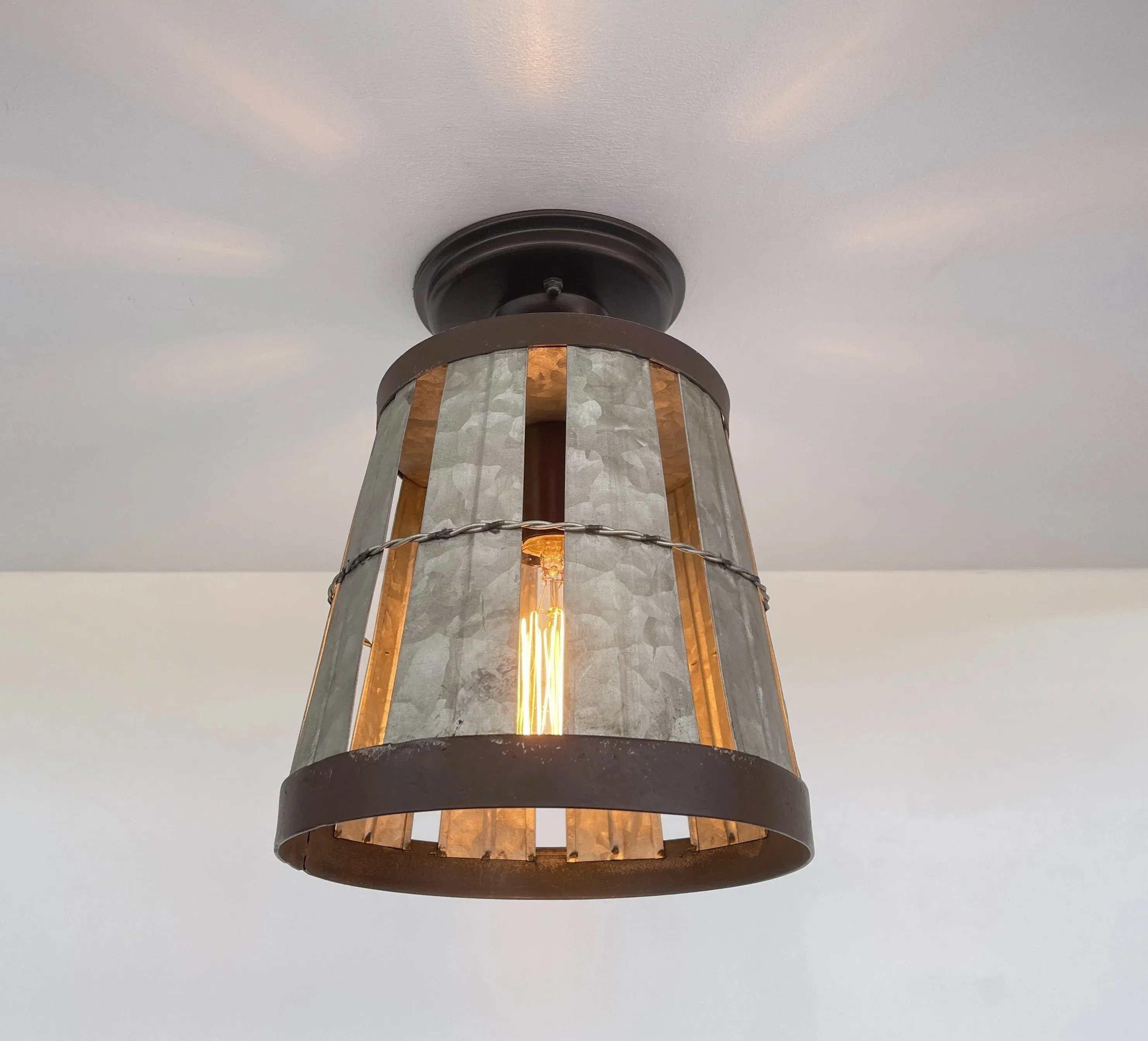 Galvanized Open Weave Basket Ceiling Light