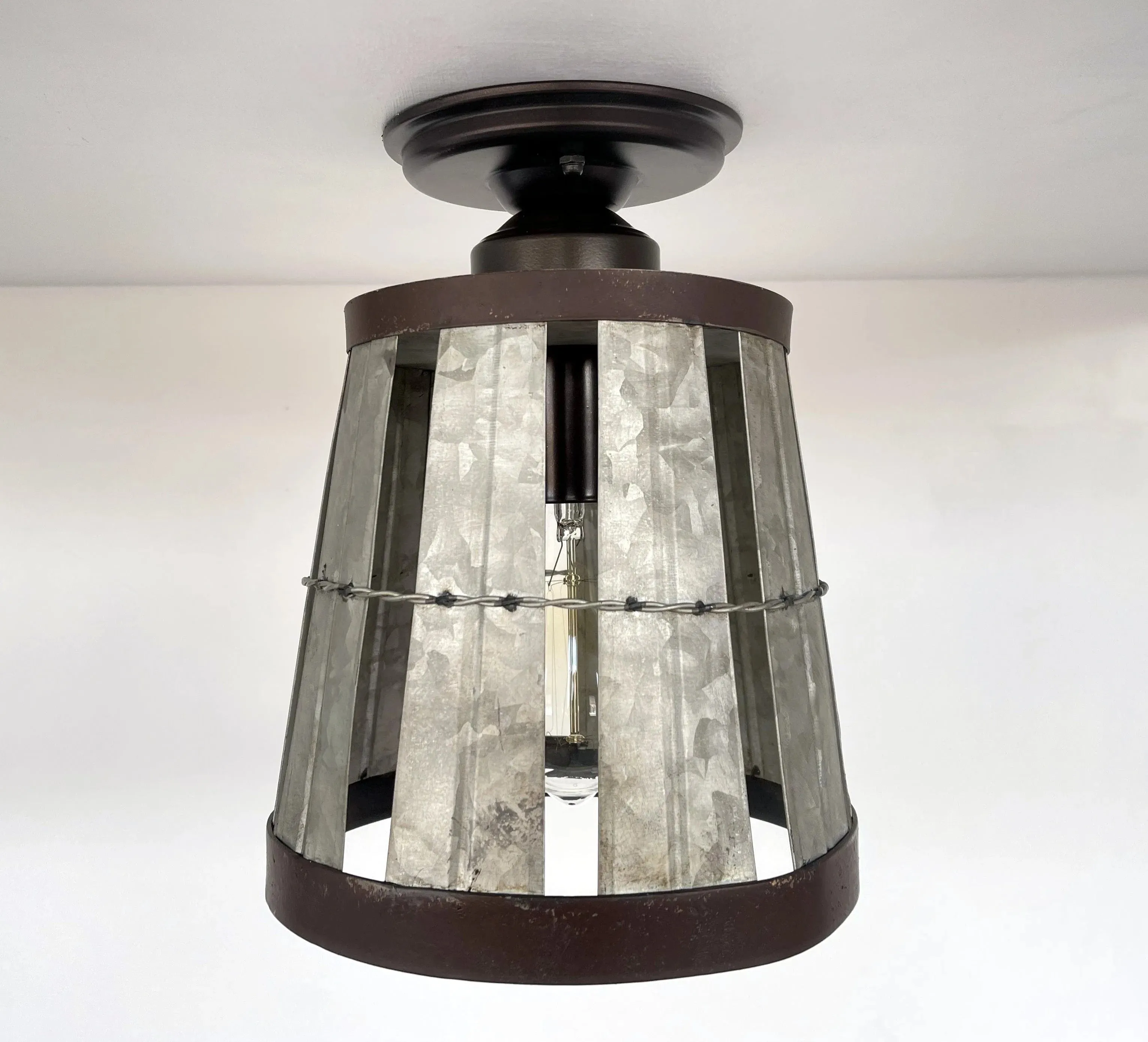 Galvanized Open Weave Basket Ceiling Light