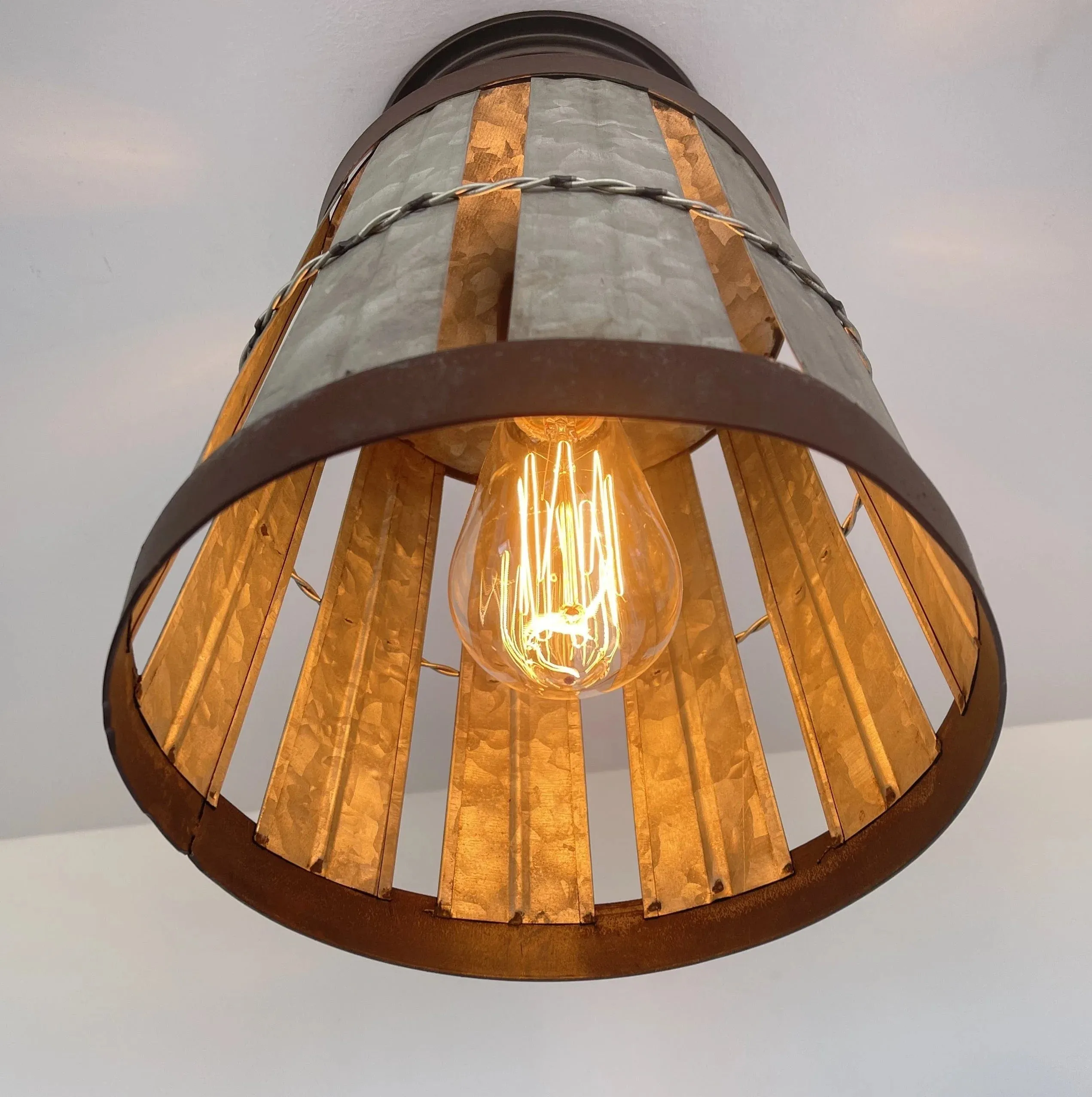 Galvanized Open Weave Basket Ceiling Light