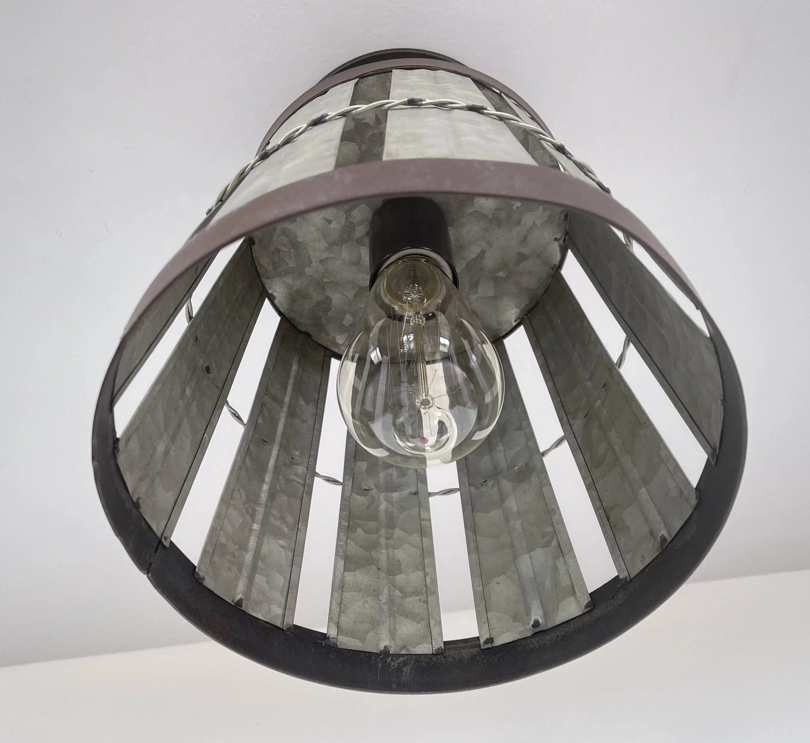 Galvanized Open Weave Basket Ceiling Light