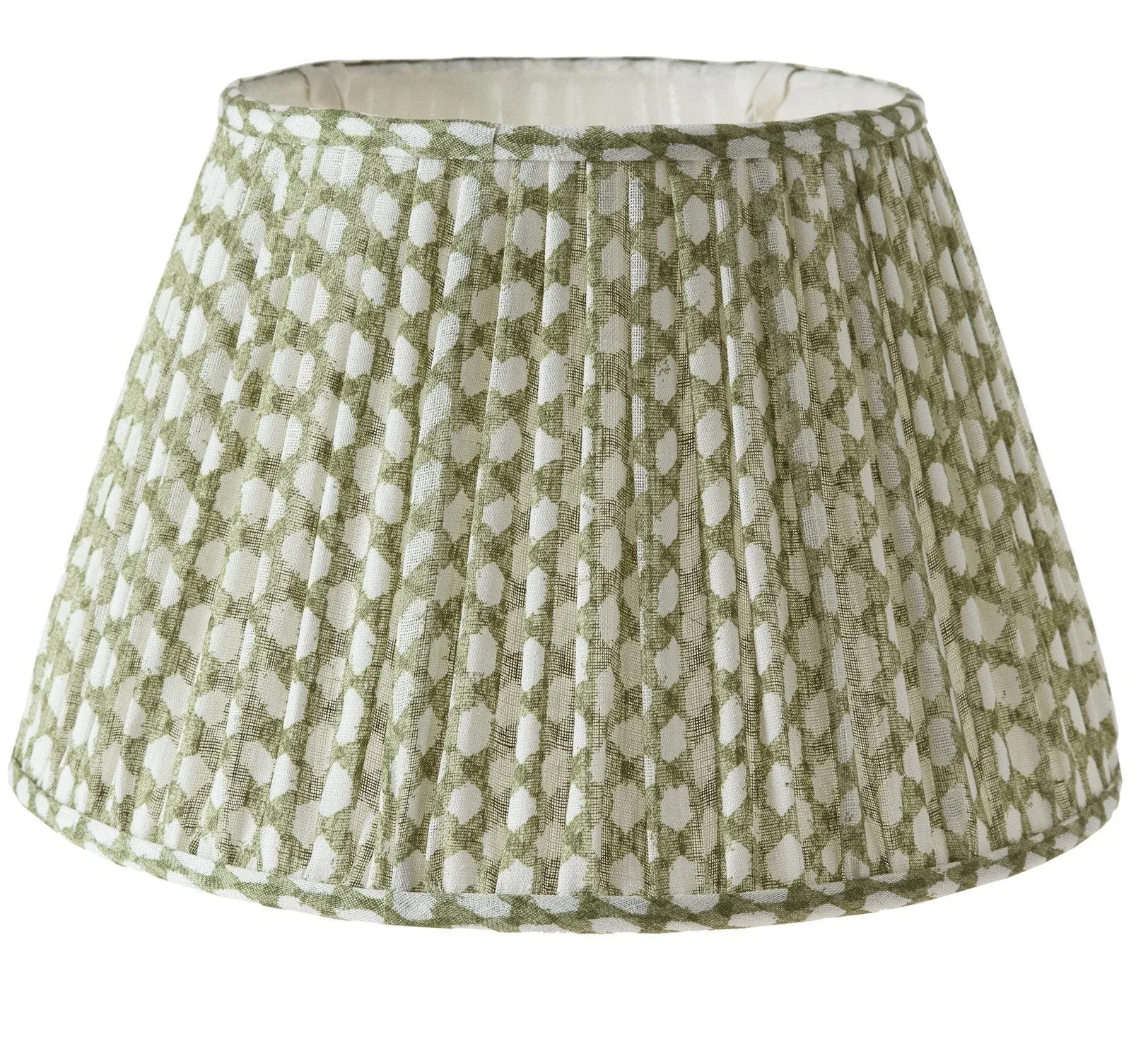 Gathered Bedwyn Empire Lampshade in Green Wicker Light Linen