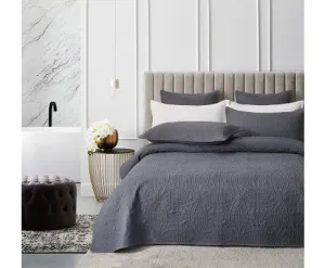 GIOIA CASA Lisbon Quilted 3 Pieces Embossed Coverlet Set - CHARCOAL
