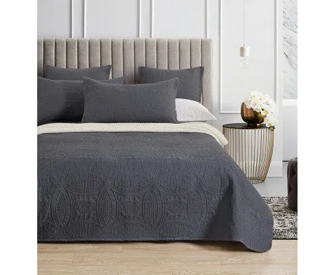 GIOIA CASA Lisbon Quilted 3 Pieces Embossed Coverlet Set - CHARCOAL