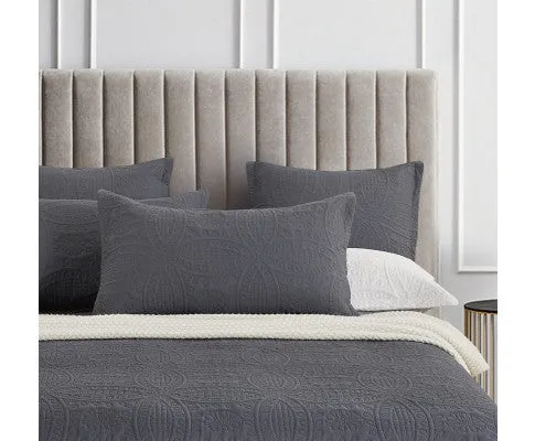 GIOIA CASA Lisbon Quilted 3 Pieces Embossed Coverlet Set - CHARCOAL