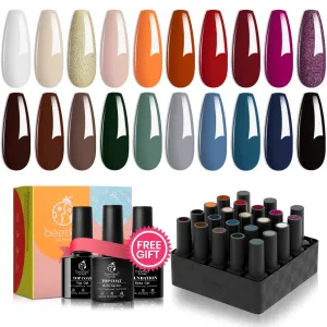 Glowing Attraction - 20 Gel Colors Set with Top and Base Coat (5ml/Each)