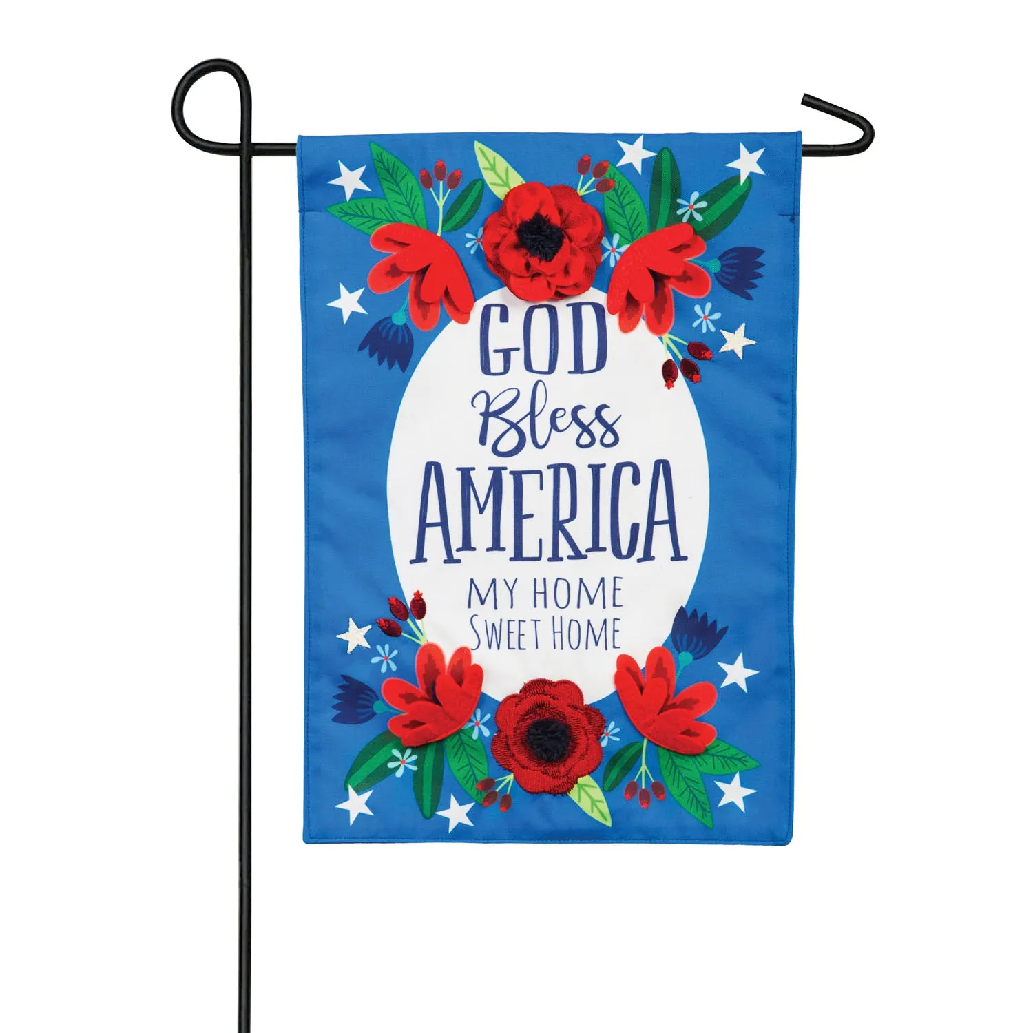 God Bless America Floral Garden Linen Flag,14l9170bl