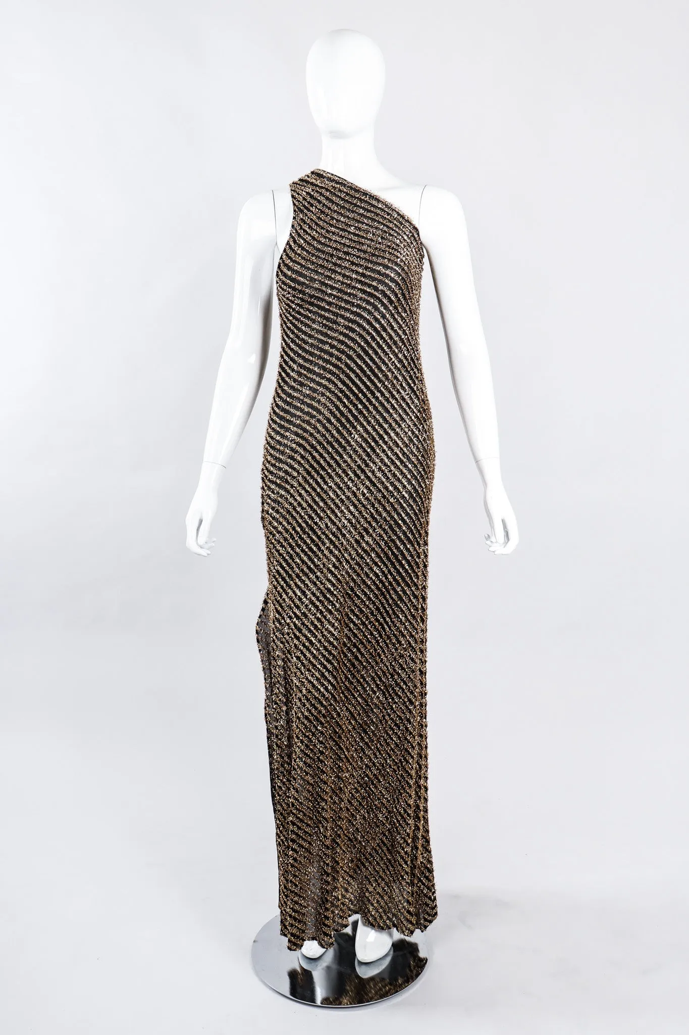 Gold Lamé One-Shoulder Gown