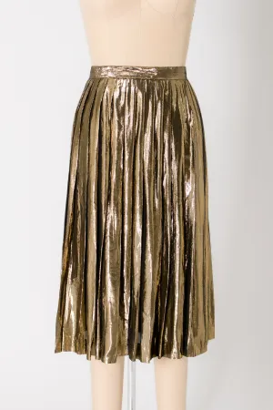 Gold Lamé Pleated Midi Skirt