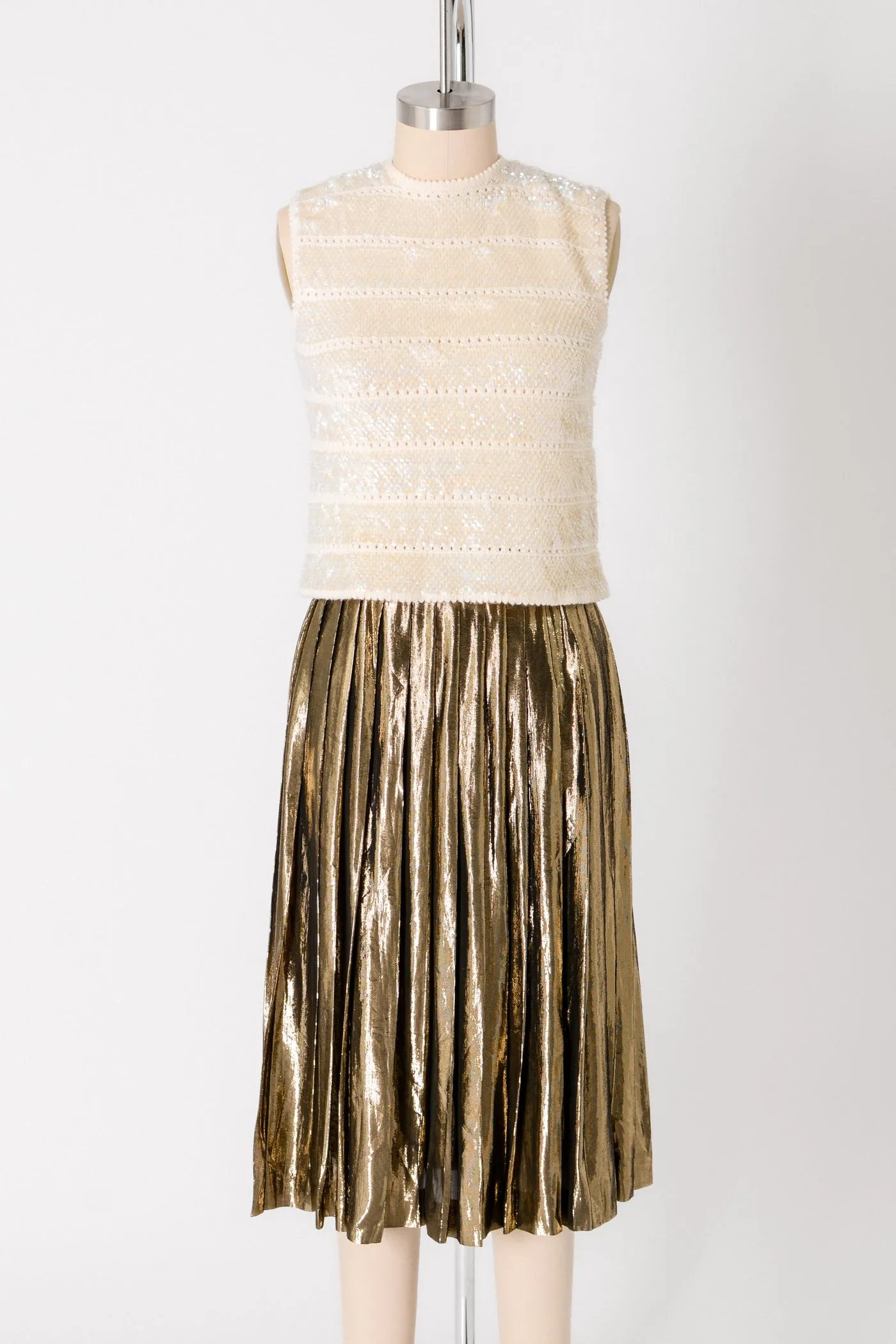 Gold Lamé Pleated Midi Skirt