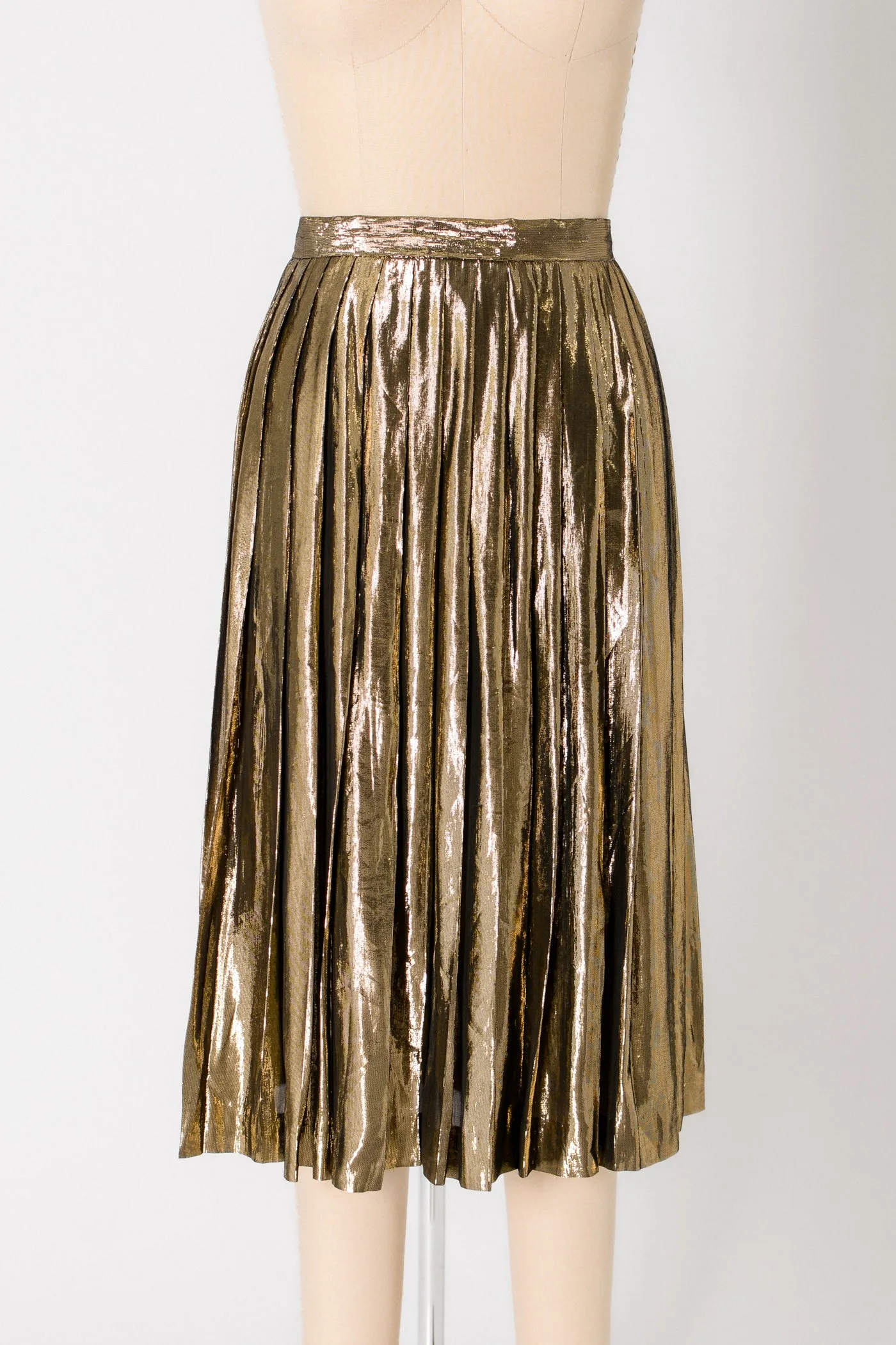 Gold Lamé Pleated Midi Skirt