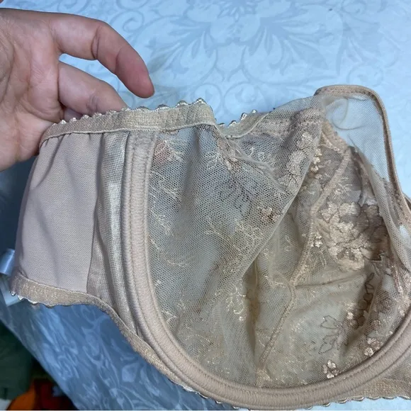 GOLD PrimaDonna 34F Bra Underwire Lace Demi Floral Vintage Style Lingerie Flower