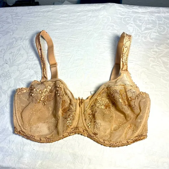 GOLD PrimaDonna 34F Bra Underwire Lace Demi Floral Vintage Style Lingerie Flower