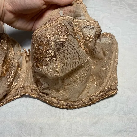 GOLD PrimaDonna 34F Bra Underwire Lace Demi Floral Vintage Style Lingerie Flower
