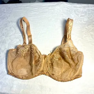 GOLD PrimaDonna 34F Bra Underwire Lace Demi Floral Vintage Style Lingerie Flower