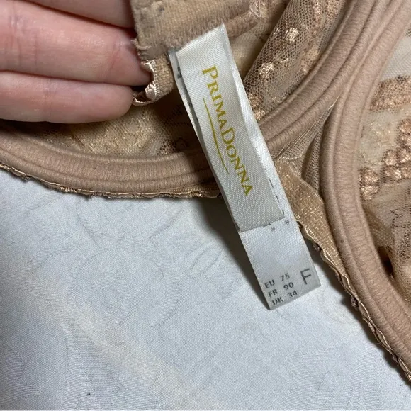 GOLD PrimaDonna 34F Bra Underwire Lace Demi Floral Vintage Style Lingerie Flower