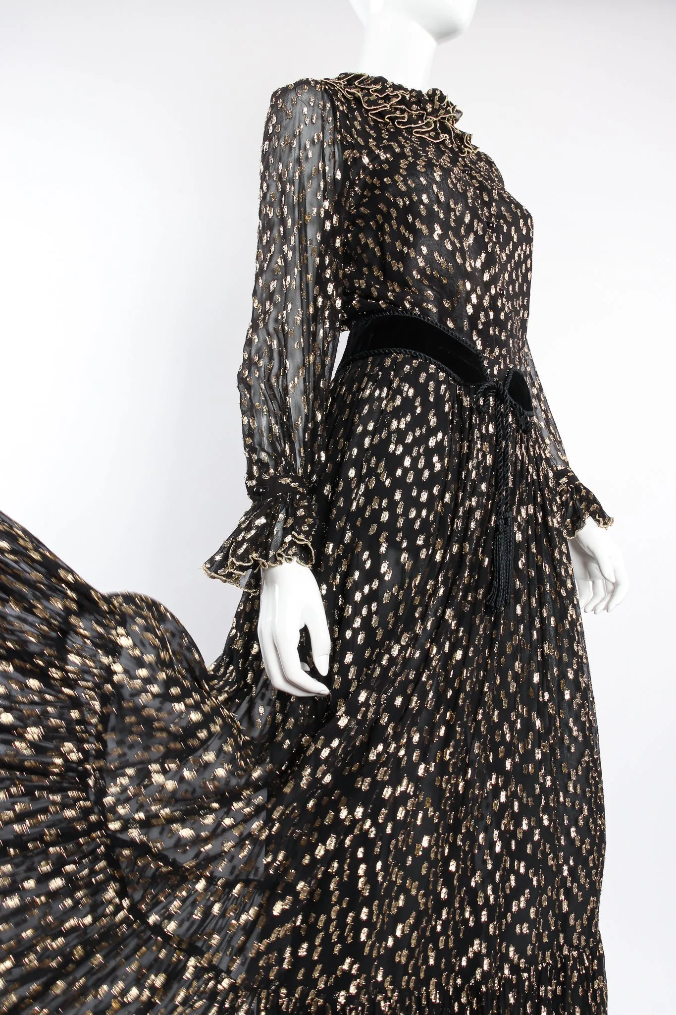 Gold Spotted Ruffle Blouse & Skirt Set
