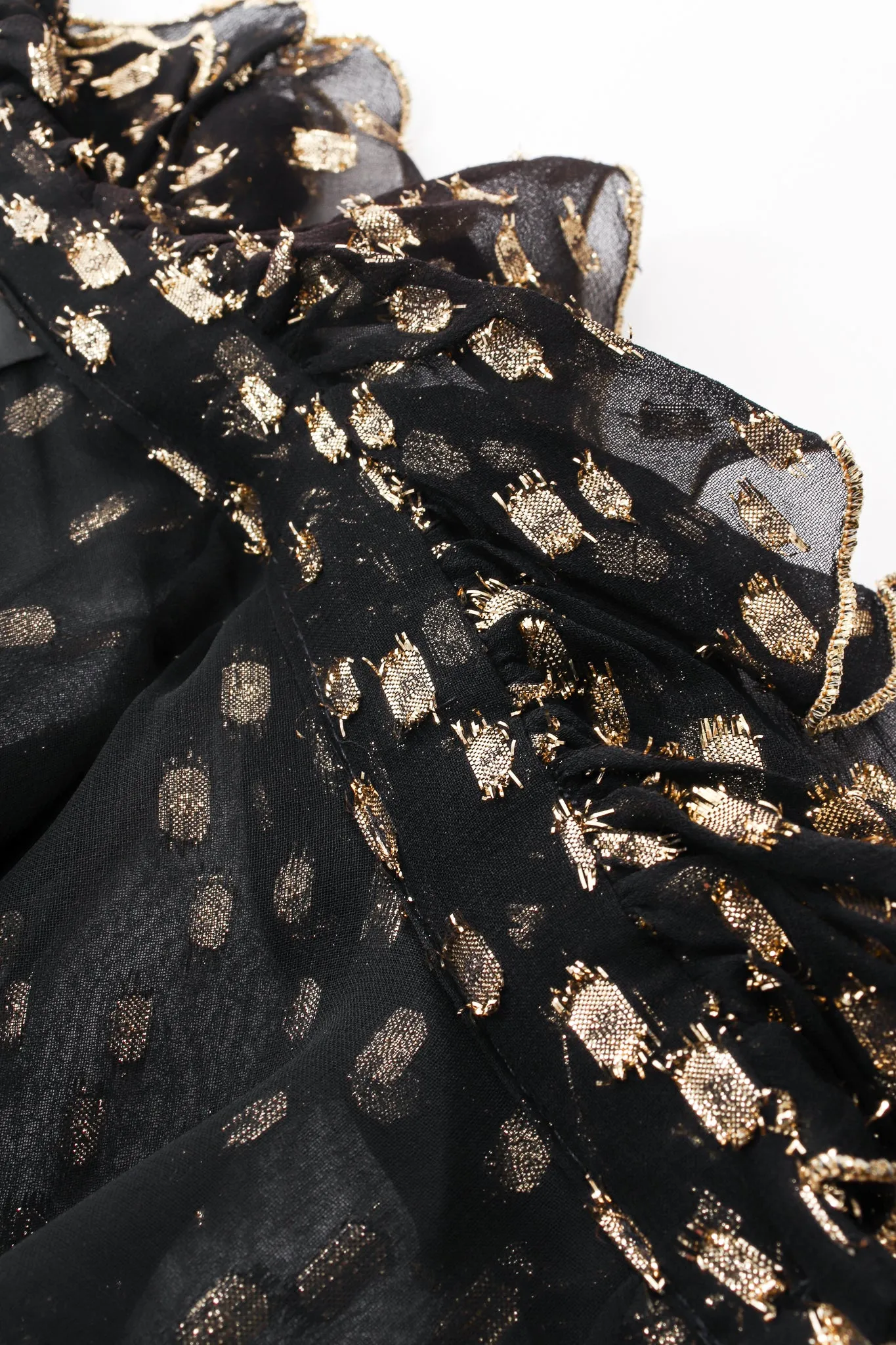 Gold Spotted Ruffle Blouse & Skirt Set