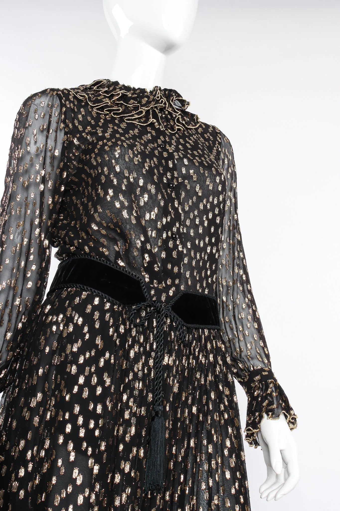 Gold Spotted Ruffle Blouse & Skirt Set
