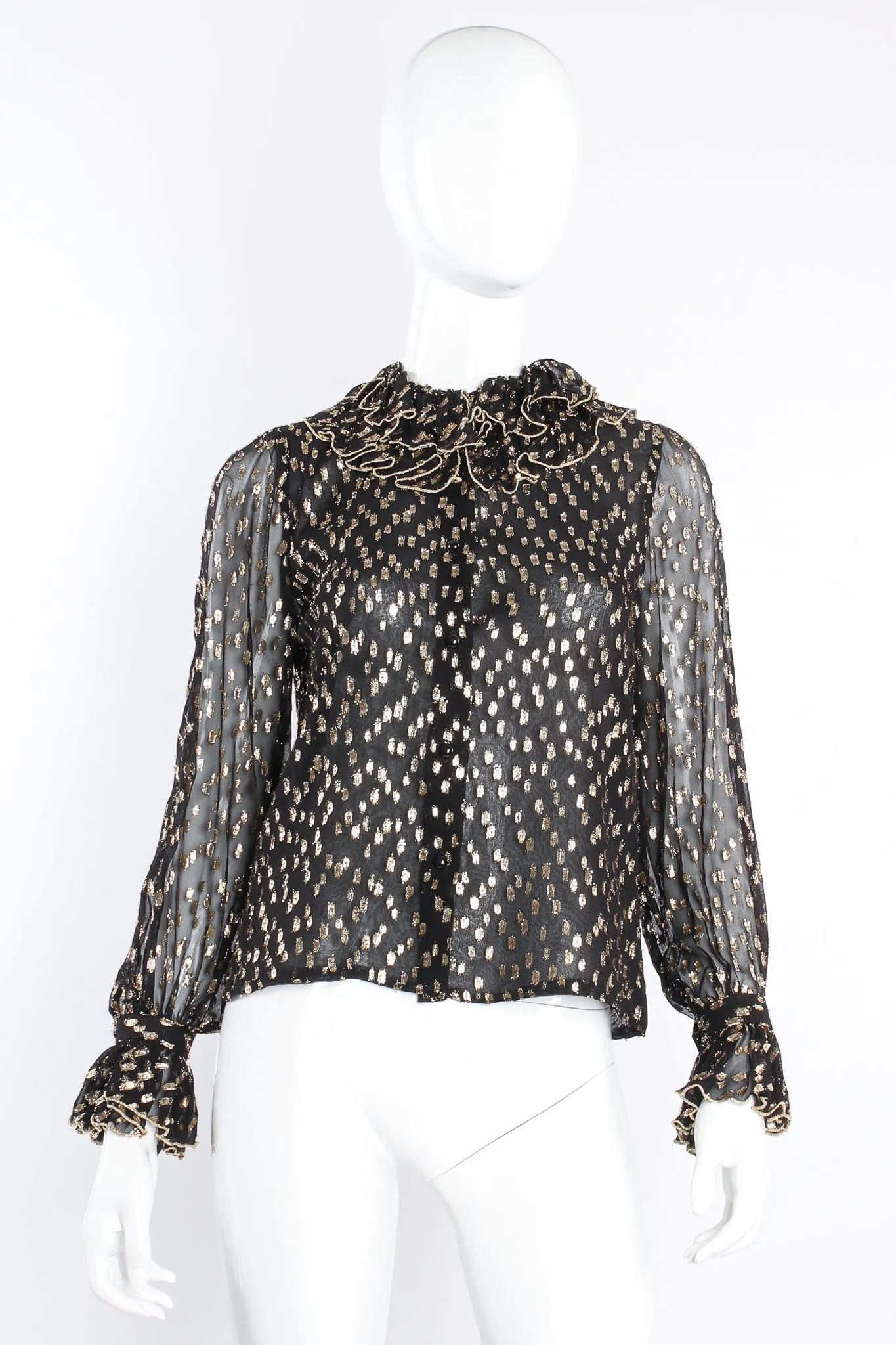 Gold Spotted Ruffle Blouse & Skirt Set