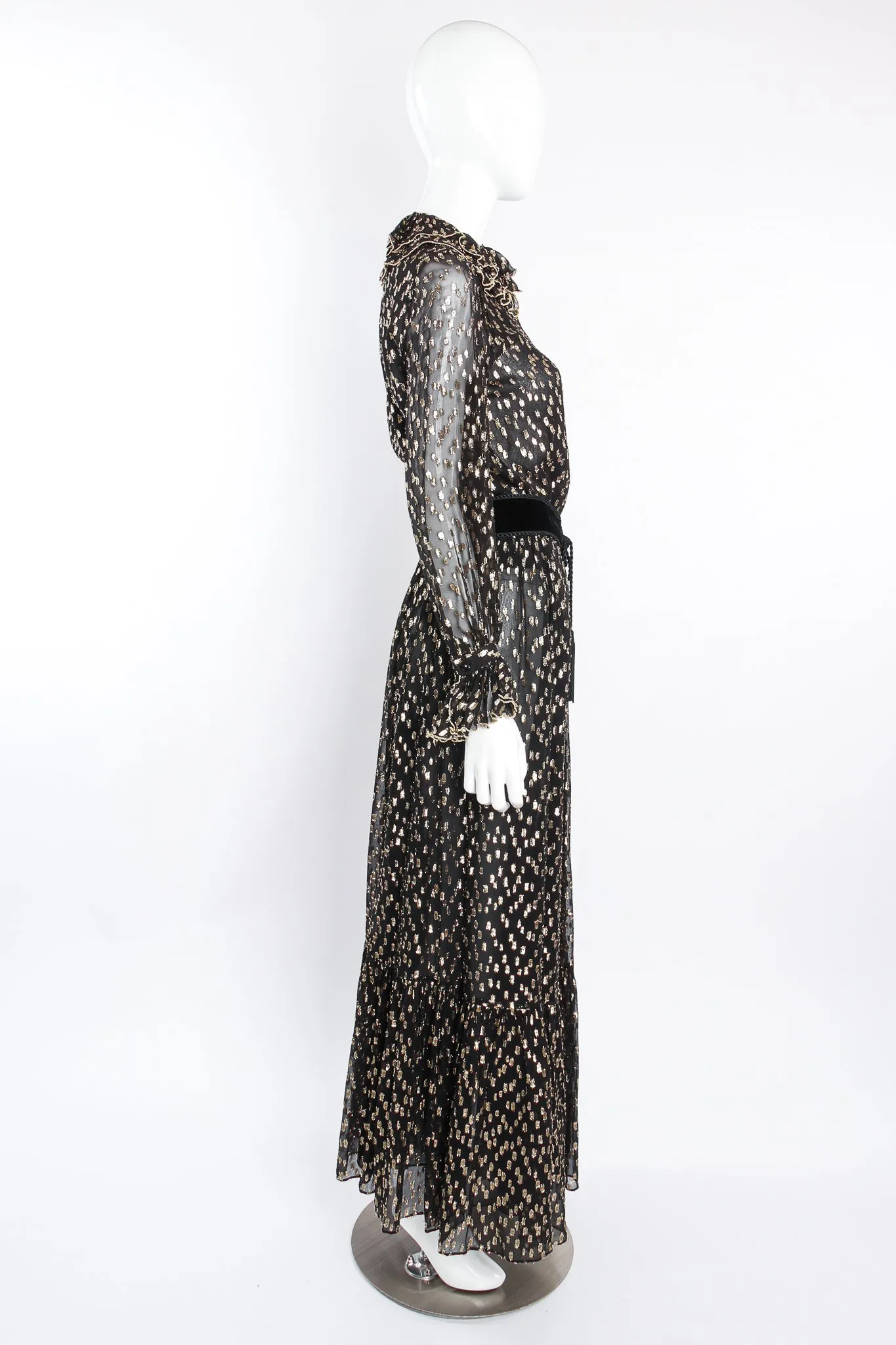 Gold Spotted Ruffle Blouse & Skirt Set