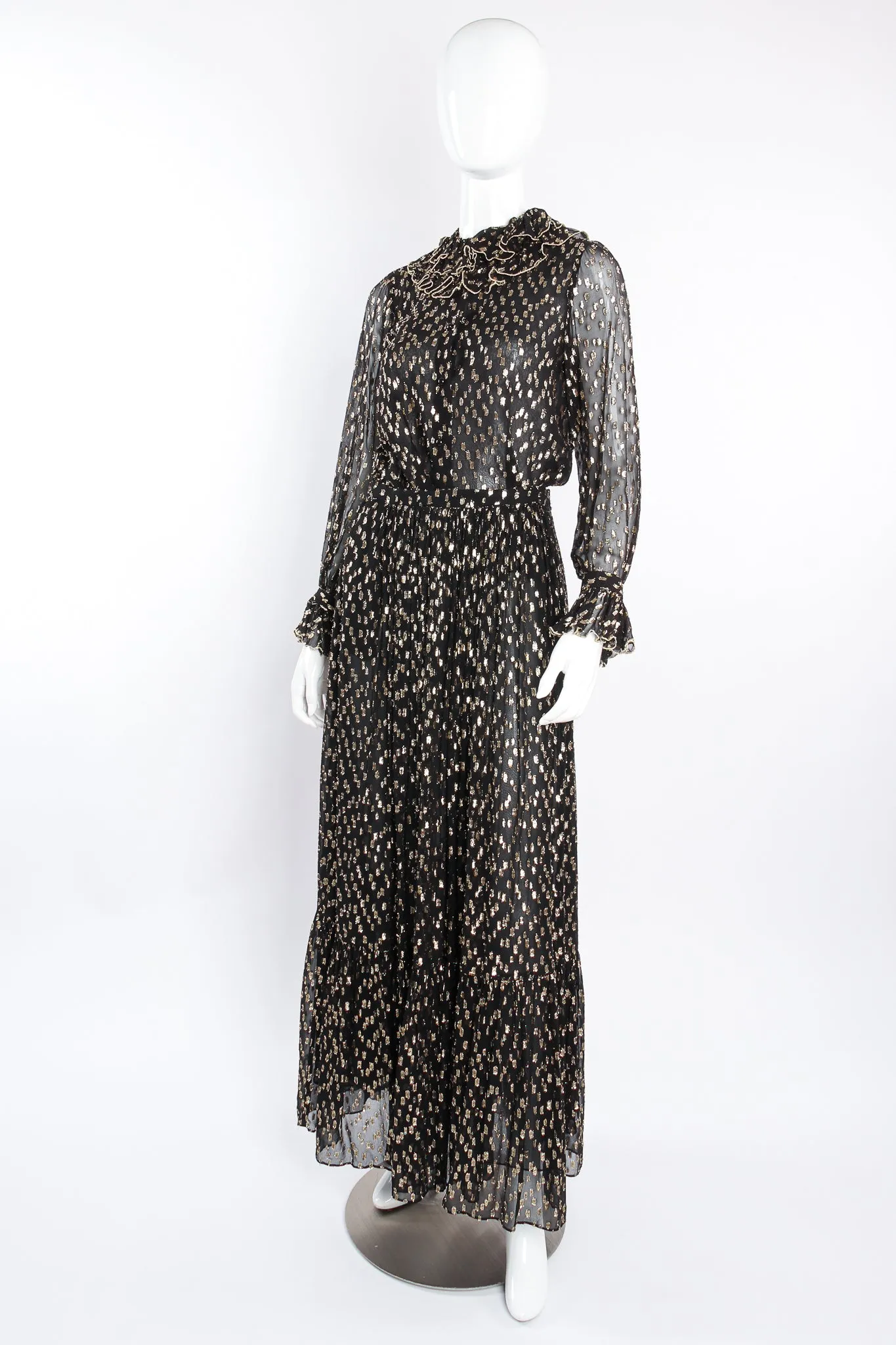 Gold Spotted Ruffle Blouse & Skirt Set