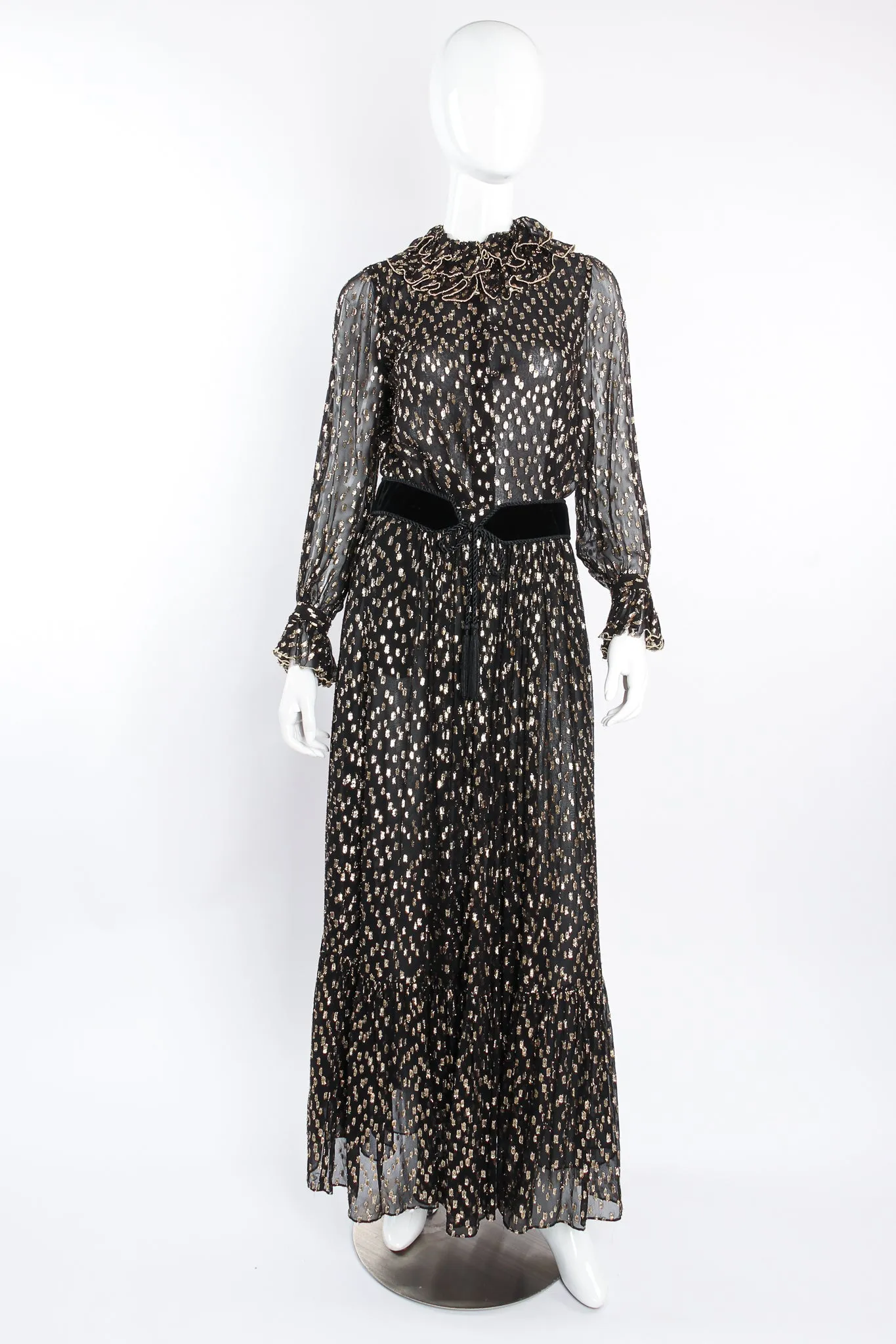 Gold Spotted Ruffle Blouse & Skirt Set